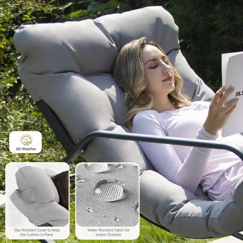 Fauteuil berçant surdimensionné, transat d'extérieur très large de 204 kg avec coussins résistants à l'eau