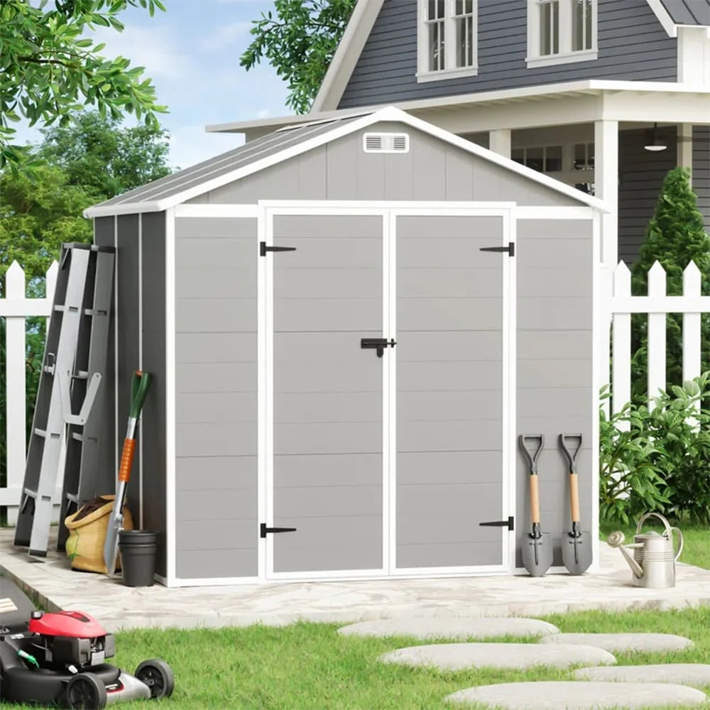 Abri de jardin en résine toutes saisons avec plancher de 1,8 m x 1,2 m / 1,8 m x 2,4 m / 2,4 m x 1,8 m / 2,4 m x 3 m, abri à outils Spire