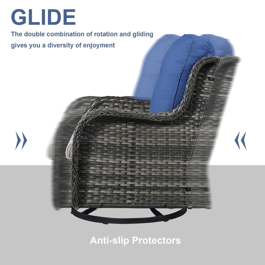 Chaises longues à bascule d'extérieur Gymojoy en osier avec base pivotante (lot de 2)