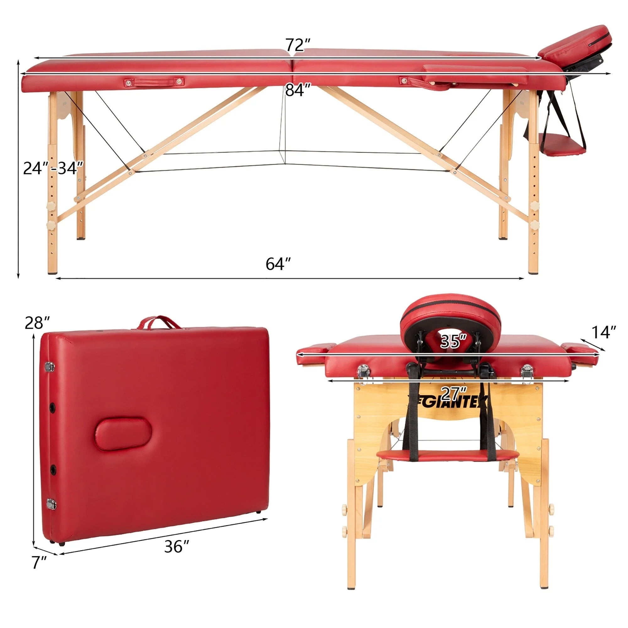 Table de massage portable 84L réglable lit de spa facial tatouage avec sac de transport
