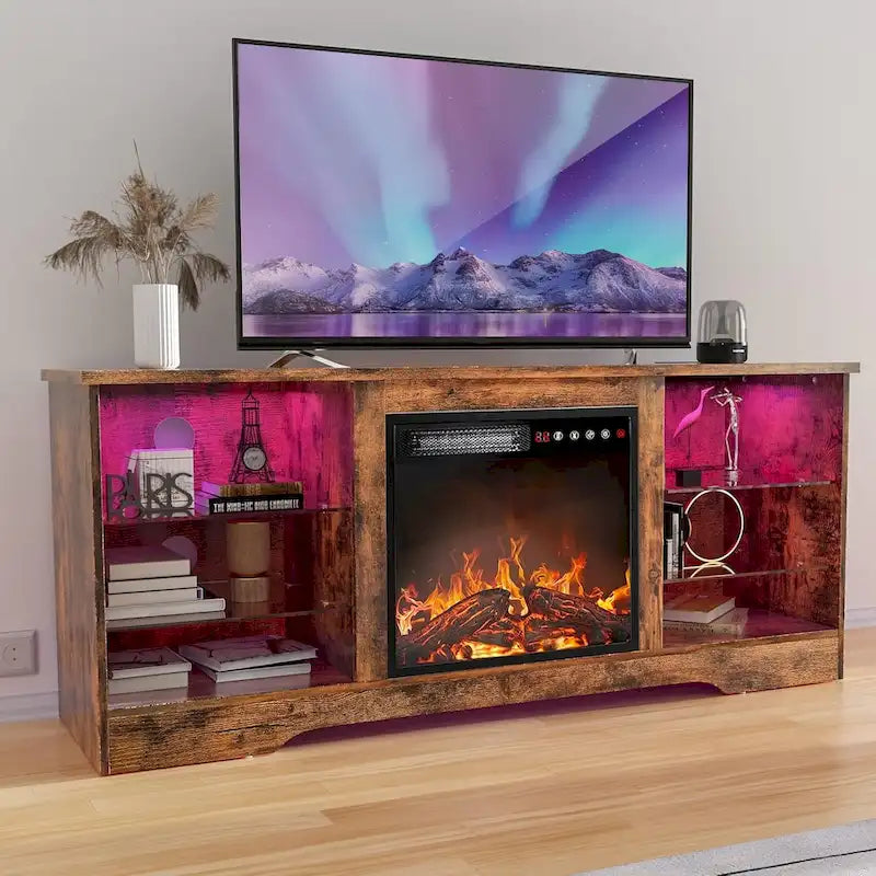 Meuble TV cheminée Bossin 58" avec foyer électrique 18", centre de divertissement moderne pour téléviseurs 65", console TV