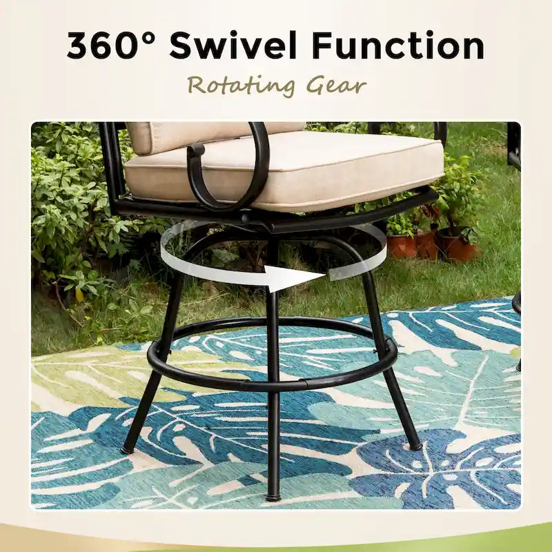 Lot de 4 tabourets de bar pivotants en métal avec coussins pour l'extérieur