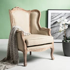 Fauteuil à oreilles Kali en chêne et lin naturel SAFAVIEH Couture - 34Lx34Px40H
