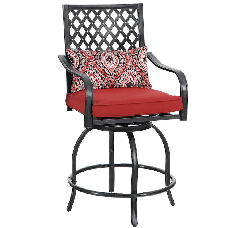 Lot de 4 tabourets de bar pivotants en métal avec coussins pour l'extérieur