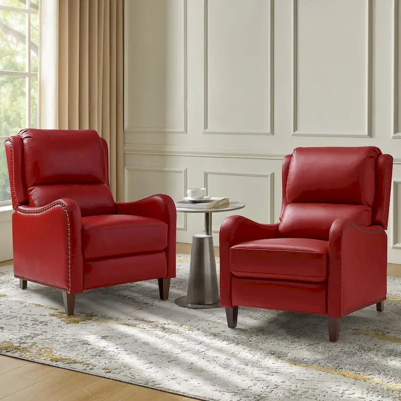 Fauteuil inclinable Brigida moderne en cuir véritable avec clous décoratifs et repose-pieds réglable (lot de 2) par HULALA HOME