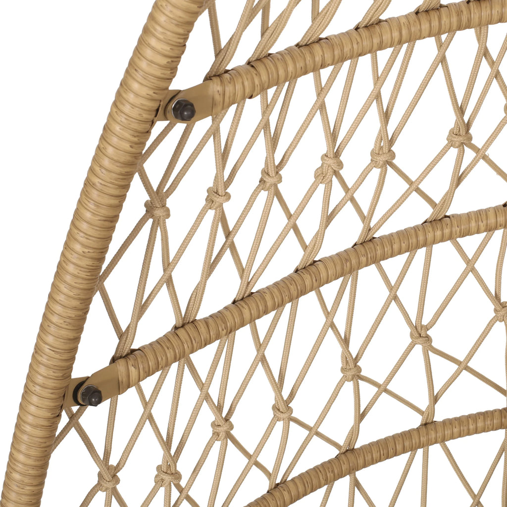 Chaise suspendue pliable d'extérieur Coloma en osier et corde avec support