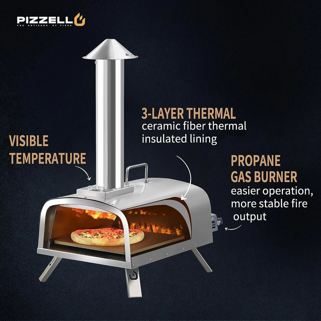 Four à pizza d'extérieur multi-combustibles avec brûleur à gaz et boîte à bois - 30 cm