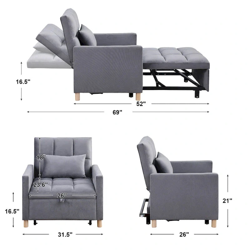 Chaise longue convertible 3-en-1 en lit, noir