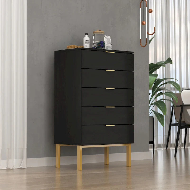 Commode à 5 tiroirs avec table de chevet et meuble de rangement 60 cm L Blanc/Noir