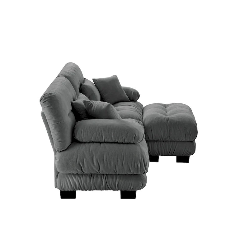 Canapé d'angle en forme de L en chenille avec coussins lombaires