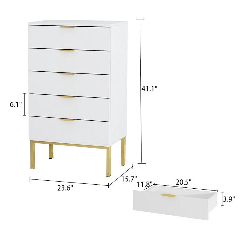 Commode à 5 tiroirs avec table de chevet et meuble de rangement 60 cm L Blanc/Noir