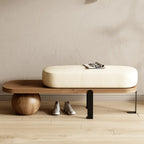 Banc court moderne en bois beige rembourré