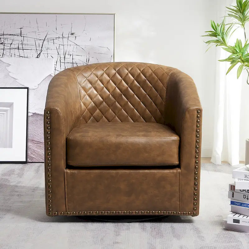 Fauteuil pivotant rond en similicuir capitonné KINWELL, 73,6 cm de large