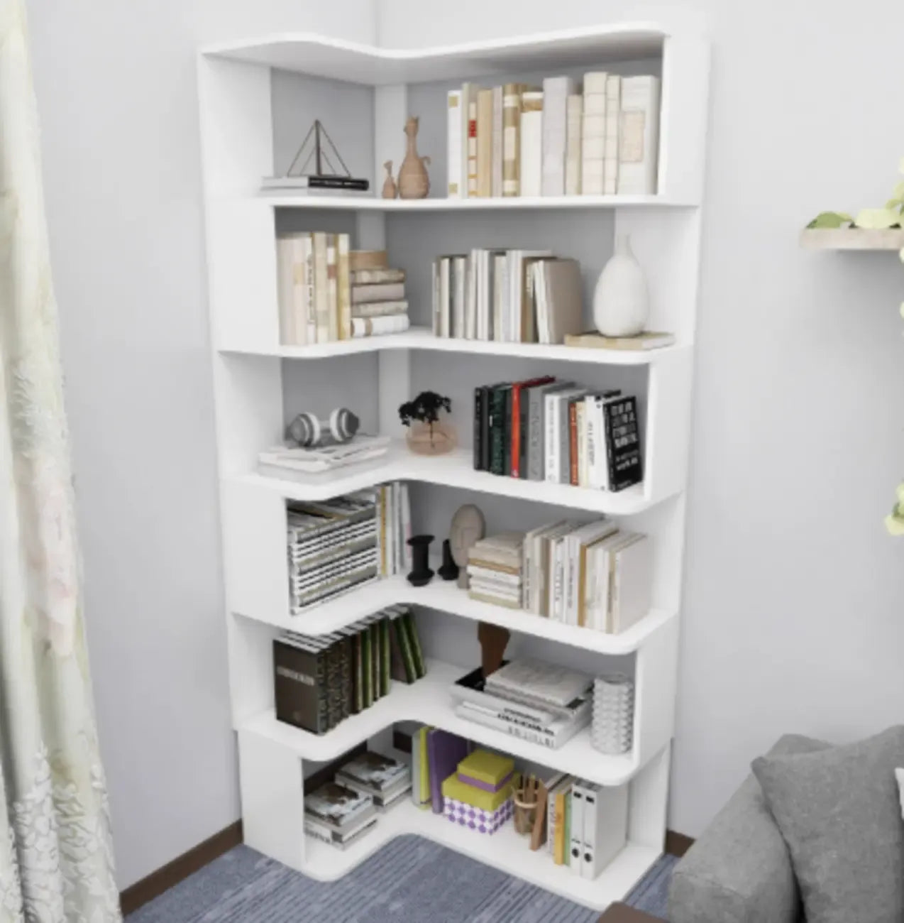 Étagère d'angle en bois manufacturé avec 6 tablettes