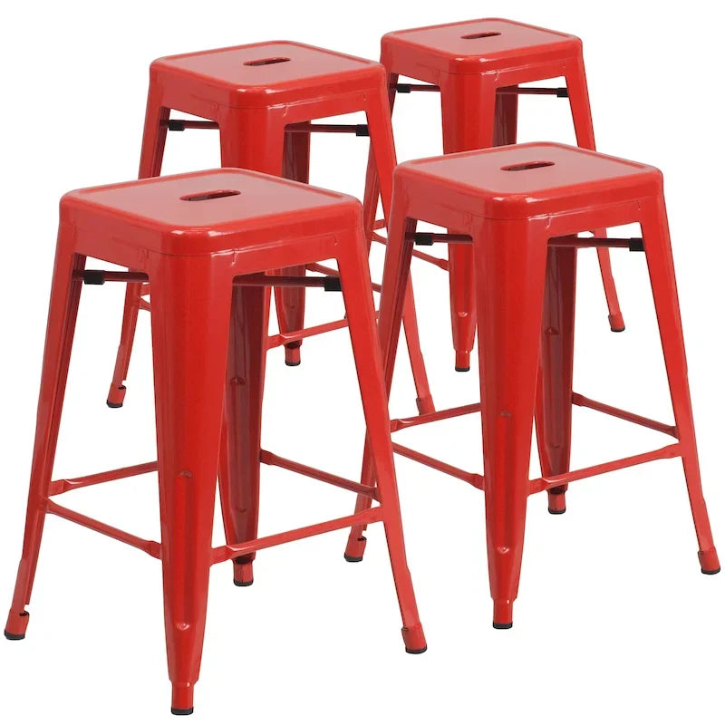 Lot de 4 tabourets de comptoir sans dossier en métal de 61 cm, pour l'intérieur ou l'extérieur, avec assise carrée