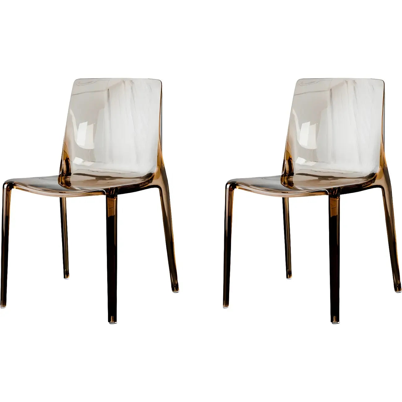 Chaise de salle à manger en acrylique ambré sans accoudoirs et à dossier bas