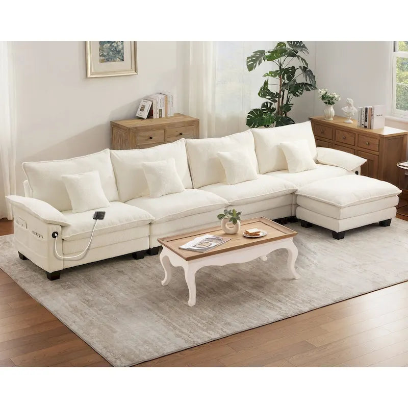 Ensembles de meubles de salon, Canapé modulaire sectionnel avec pouf pour salon, Canapé-lit convertible