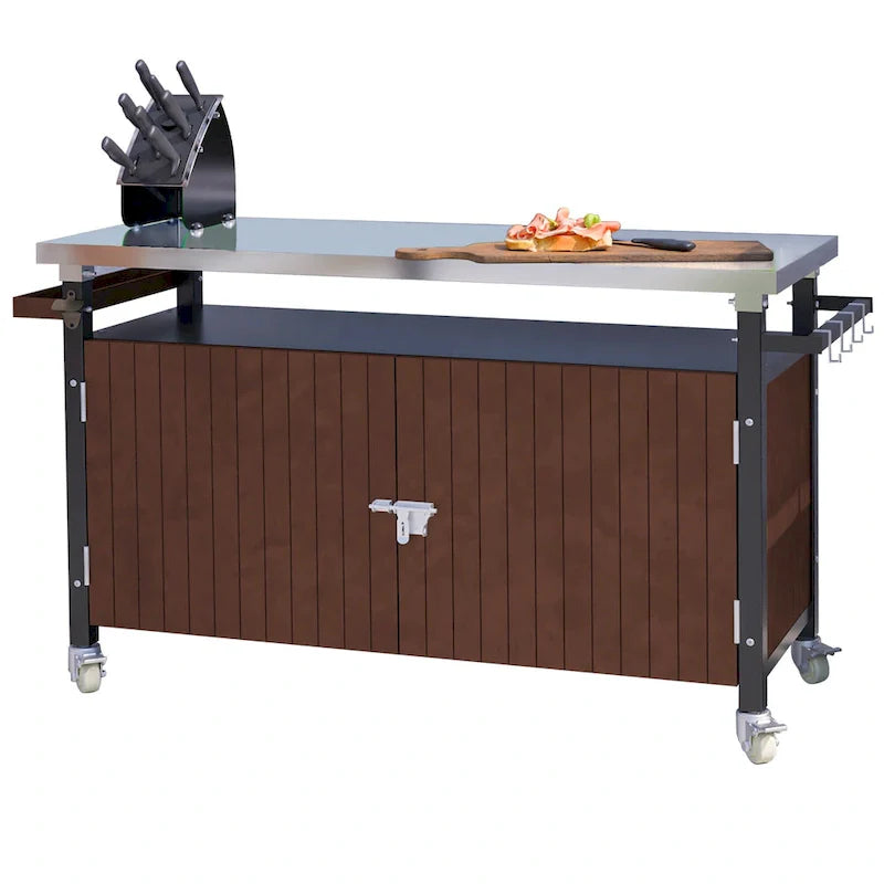Desserte de barbecue d'extérieur avec plateau en acier inoxydable (tabouret non inclus)