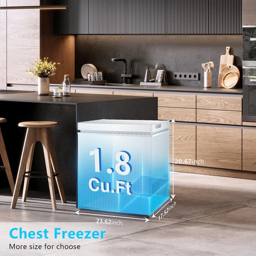 Congélateur coffre de 51 litres avec panier amovible, drain de fond, thermostat à 7 niveaux, design autonome pour la maison et l'appartement