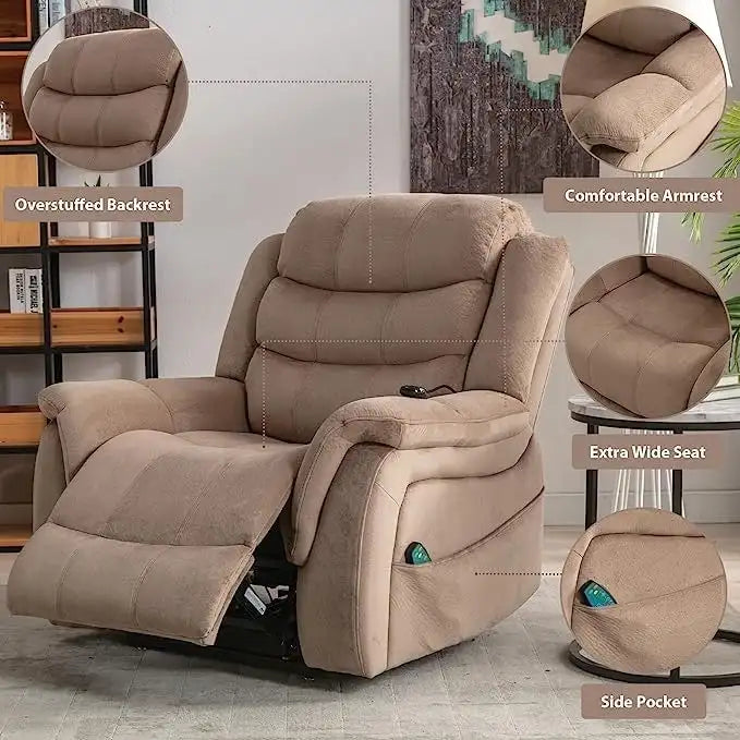 Fauteuil inclinable électrique releveur pour personnes âgées avec massage et fonction chauffante (inclinaison à plat)