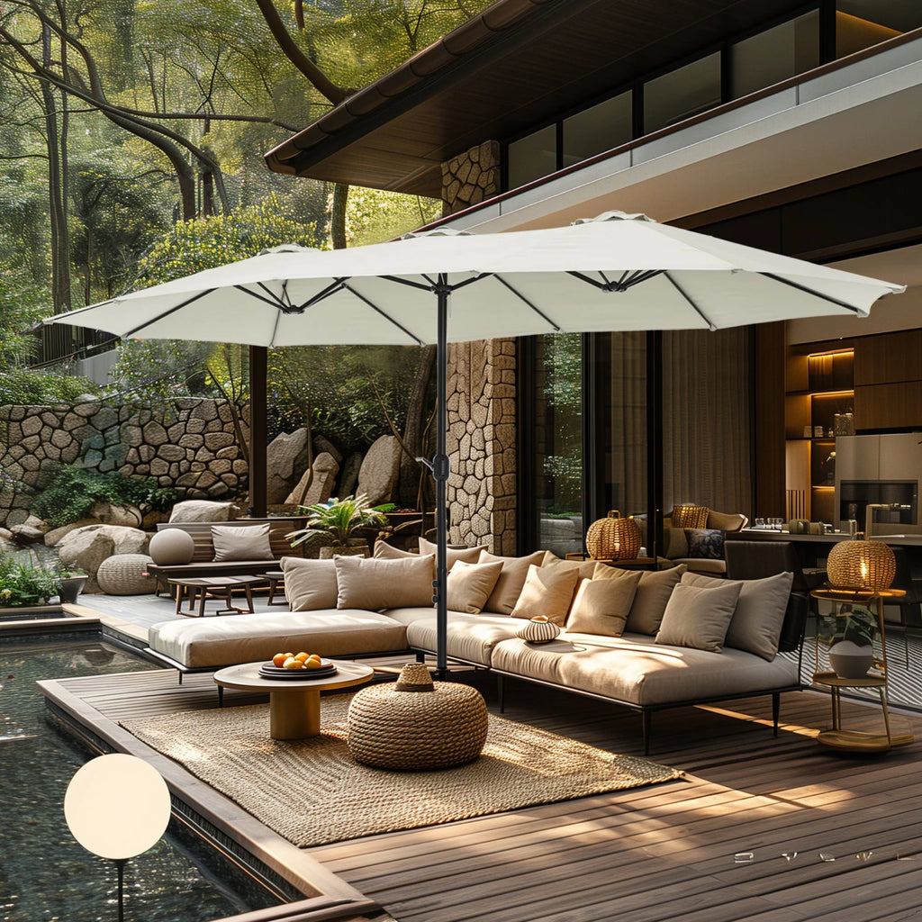 MAISON ARTS Parasol double de 4,5 m pour terrasse, grande taille, avec pied inclus