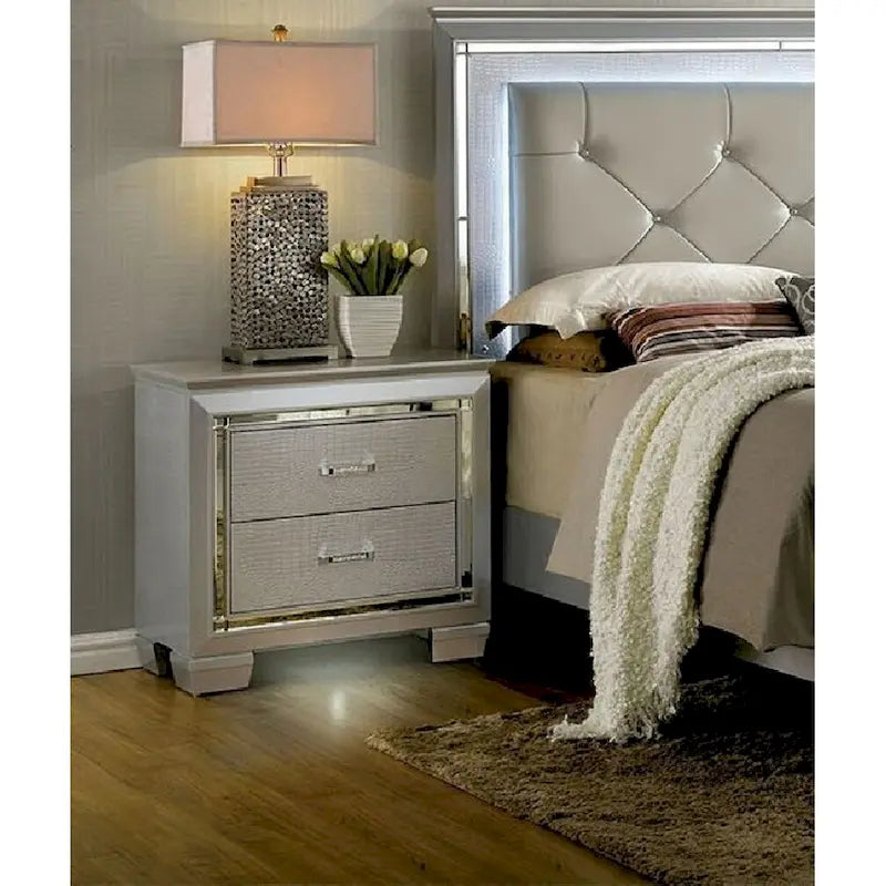 1pc Table de chevet argentée Table de nuit Lumière LED