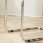 Chaise de salle à manger sans accoudoirs en métal simple, dossier plein jaune
