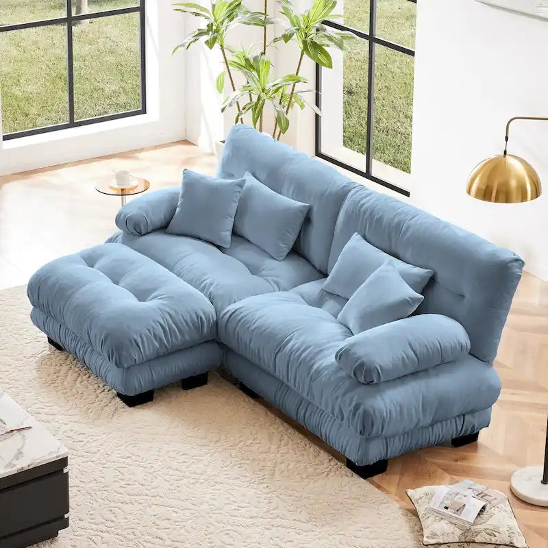 Canapé d'angle en forme de L en chenille avec coussins lombaires