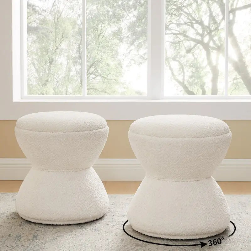 VANOMi Ottoman rembourré Boucle Djembe avec base pivotante, pouf, tabouret de coiffeuse pivotant pour salon, dressing (lot de 2)
