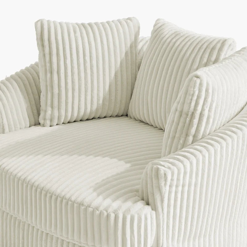 Lot de 2 fauteuils pivotants ronds surdimensionnés en velours côtelé moelleux de 43 po avec oreillers