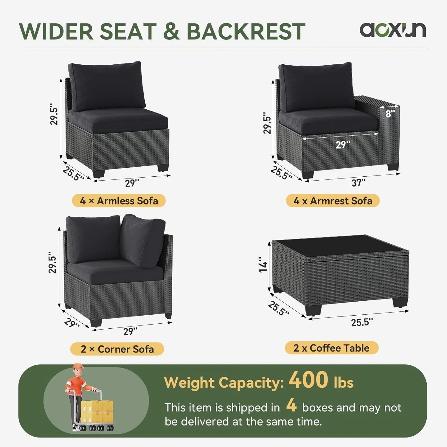 Ensembles de meubles de patio extérieurs avec coussin épais de 10 cm