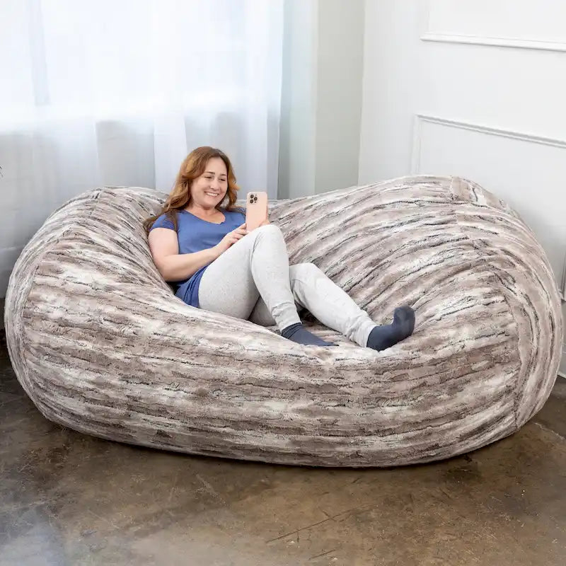 Grand canapé pouf de 7 pieds pour adultes - Luxe fausse fourrure