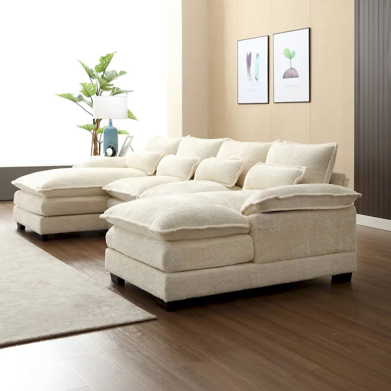 Canapé sectionnel Cloud pour salon, canapé moderne en chenille/bouclette en forme de U, canapé-lit modulaire confortable avec double méridienne