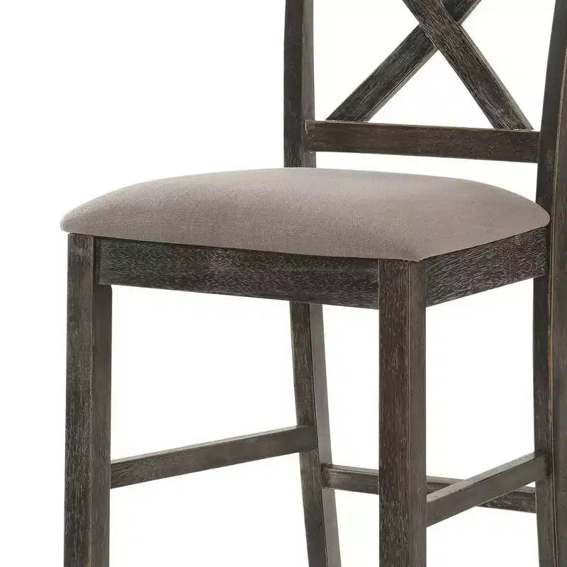 Ensemble de 2 tabourets de bar 18 po Martha Li hauteur comptoir lin beige/gris vieilli - Acme Furniture : Rembourré, cadre en bois, sans accoudoirs