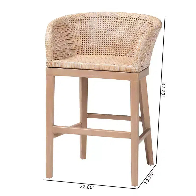 bali & pari Tabouret de bar hauteur comptoir en rotin et bois d'acajou, blanc antique délavé/marron clair : Garantie limitée de 30 jours, Nettoyage des taches