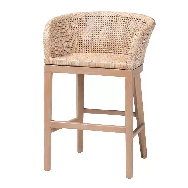 bali & pari Tabouret de bar hauteur comptoir en rotin et bois d'acajou, blanc antique délavé/marron clair : Garantie limitée de 30 jours, Nettoyage des taches