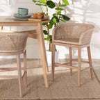bali & pari Tabouret de bar hauteur comptoir en rotin et bois d'acajou, blanc antique délavé/marron clair : Garantie limitée de 30 jours, Nettoyage des taches