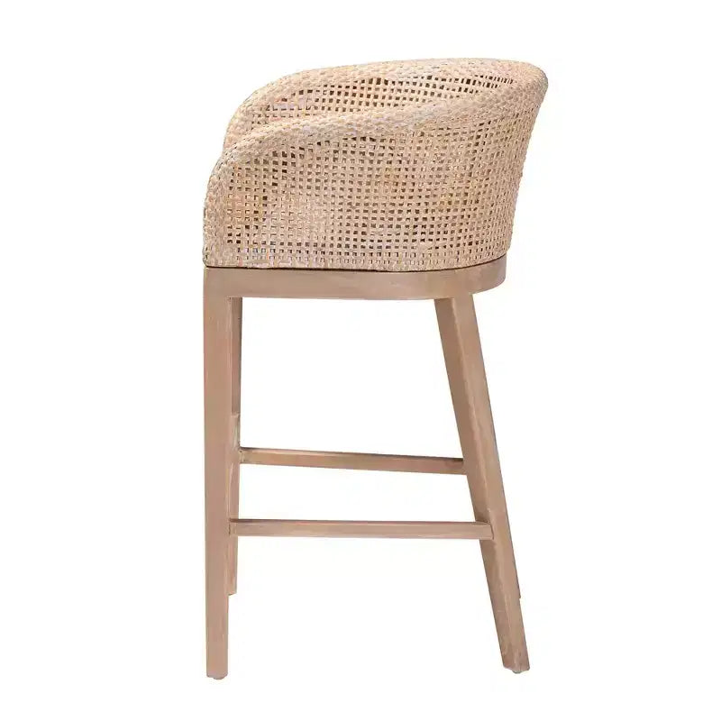bali & pari Tabouret de bar hauteur comptoir en rotin et bois d'acajou, blanc antique délavé/marron clair : Garantie limitée de 30 jours, Nettoyage des taches