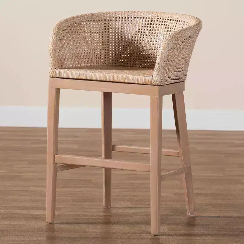 bali & pari Tabouret de bar hauteur comptoir en rotin et bois d'acajou, blanc antique délavé/marron clair : Garantie limitée de 30 jours, Nettoyage des taches