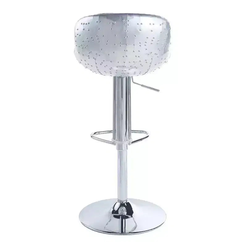 Tabouret de bar 18" Brancaster en cuir grainé marron vintage/aluminium - Acme Furniture : accoudoirs Rétro Shelter, aucun assemblage requis