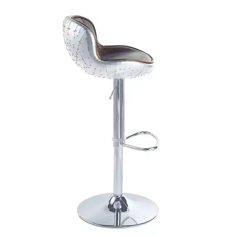 Tabouret de bar 18" Brancaster en cuir grainé marron vintage/aluminium - Acme Furniture : accoudoirs Rétro Shelter, aucun assemblage requis