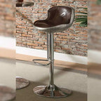 Tabouret de bar 18" Brancaster en cuir grainé marron vintage/aluminium - Acme Furniture : accoudoirs Rétro Shelter, aucun assemblage requis