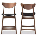 Tabouret de bar 61 cm, hauteur de comptoir, en similicuir noir style moderne du milieu du siècle, finition bois - Baxton Studio