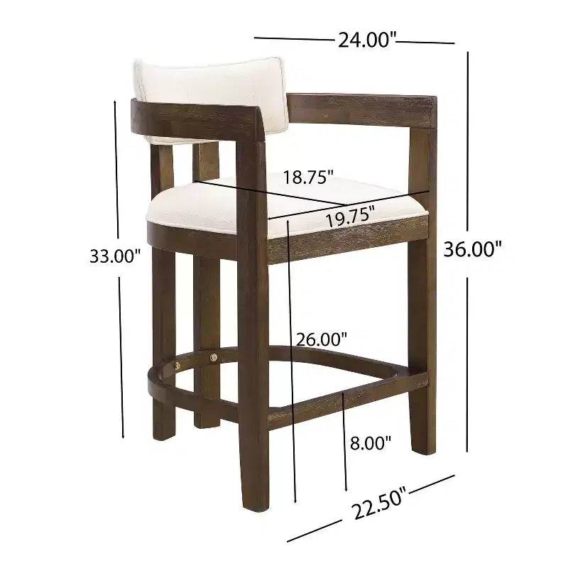 Lot de 2 tabourets de bar rembourrés Christopher Knight Home Ethan en bois d'hévéa, hauteur comptoir, 66 cm, noyer