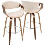 Lot de 2 tabourets de bar modernes mi-siècle Curvini Noyer/Crème - LumiSource : pivotants, dossier rembourré, structure en bois