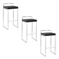 LumiSource Set of 3 Fuji Stacker Barstools Stainless Steel/Black Velvet