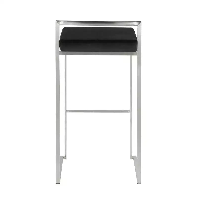 Lot de 3 tabourets de bar empilables LumiSource Fuji, acier inoxydable/velours noir