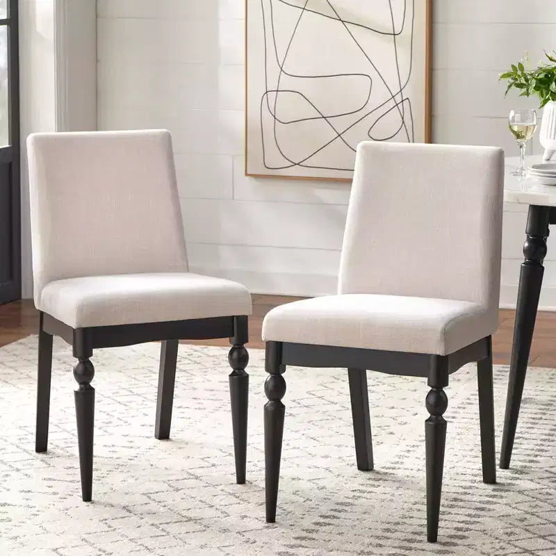 Lifestorey Lot de 2 chaises de salle à manger tapissées Bertona avec pieds tournés Beige/Noir