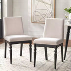 Lifestorey Lot de 2 chaises de salle à manger tapissées Bertona avec pieds tournés Beige/Noir