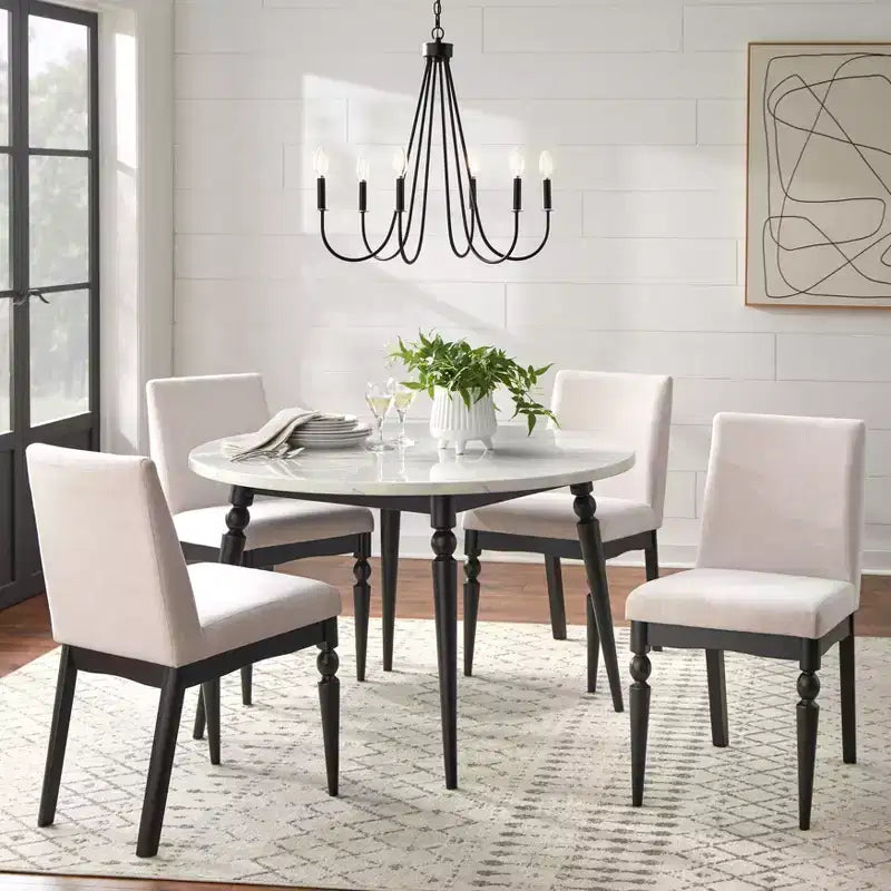Lifestorey Lot de 2 chaises de salle à manger tapissées Bertona avec pieds tournés Beige/Noir